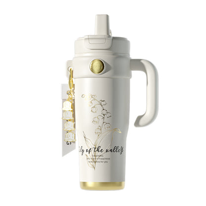 Large Capacity Ceramic & Stainless Steel Straw Tumbler – 960ml / 1260ml | Leakproof, Insulated, Tea-Separation Travel Cup