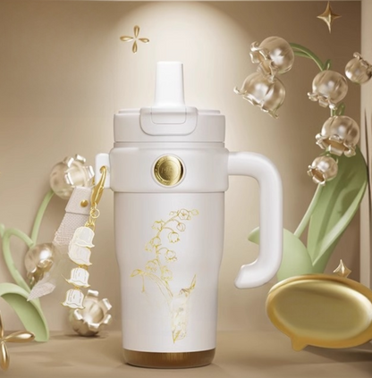 Large Capacity Ceramic & Stainless Steel Straw Tumbler – 960ml / 1260ml | Leakproof, Insulated, Tea-Separation Travel Cup