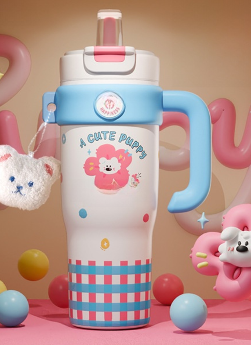 Large Capacity Ceramic & Stainless Steel Straw Tumbler – 960ml / 1260ml | Leakproof, Insulated, Tea-Separation Travel Cup