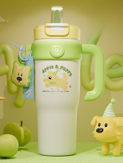 Large Capacity Ceramic & Stainless Steel Straw Tumbler – 960ml / 1260ml | Leakproof, Insulated, Tea-Separation Travel Cup