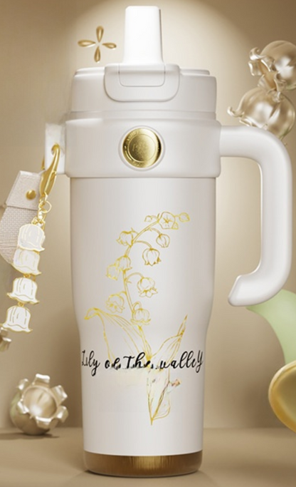 Large Capacity Ceramic & Stainless Steel Straw Tumbler – 960ml / 1260ml | Leakproof, Insulated, Tea-Separation Travel Cup